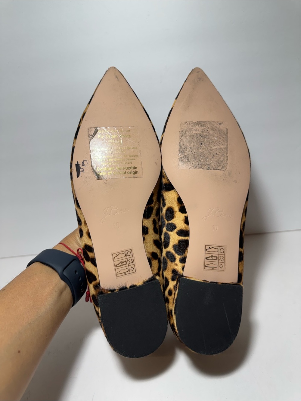 J. Crew Leopard Print Flats Pointed Toe Calf Hair Black/Tan Size 10 - Picture 10 of 14